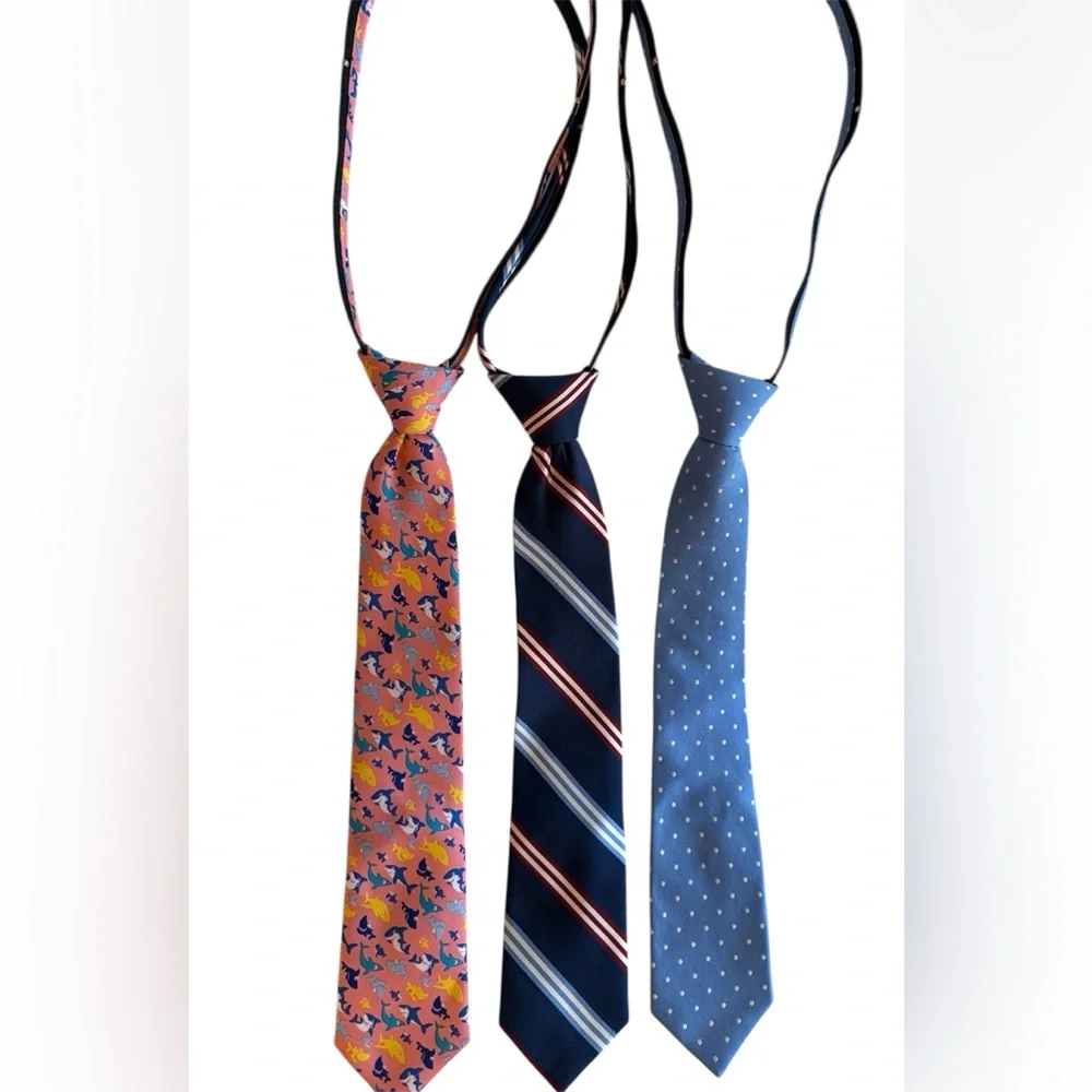 Izod Ties & J.Khaki Boys Zipper Tie Bundle 3 Pack Shark Stripe Polka Dot